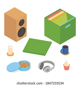 Music set with headphones. Isometric vector illustration in flat design.
