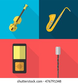 Music Set Icons | Microphone, Trumpet and Violin
