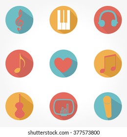Music set icons with music notes and microphone  vector eps 10