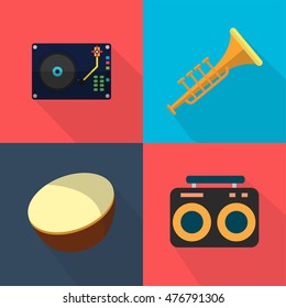 Music Set Icons | Radio, Bugle, Tanbourine and Disc Music