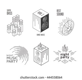 Music set label or design elements. Night party icon. Vector