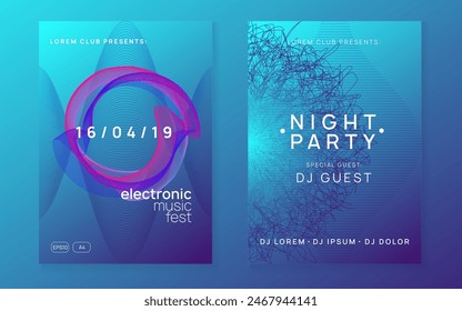 Music Set. Party Festival Graphic. Trance Vector. Soundwave Radio Illustration. Blue Night Club Poster. Sound Event. Green Techno Flyer. Violet Music Set