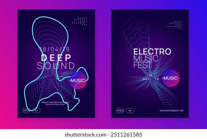 Music Set. Pink Edm Event. Techno Background. Concert Cover. Sound Festival Template. Soundwave Audio Invitation. Blue Dance Magazine. Violet Music Set