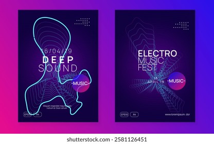Music Set. Pink Edm Event. Techno Background. Concert Cover. Sound Festival Template. Soundwave Audio Invitation. Blue Dance Magazine. Violet Music Set