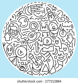 music - set thin line icons in circle shape , vector background