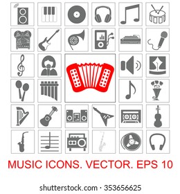 Music set vector icons. Musical instruments. Symbols.