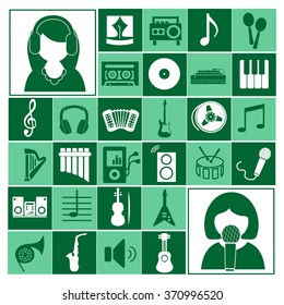 Music set vector icons. Musical instruments. Symbols.