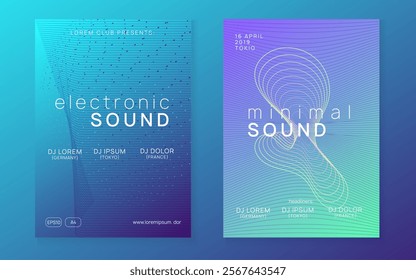 Music Set. Violet Discotheque Event. Pink Dj Flyer. Techno Background. Dance Concert Template. Psychedelic Audio Invitation. Electro Vector. Blue Music Set