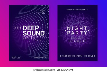 Music Set. Violet Techno Flyer. Discotheque Trance Template. Edm Event. Electronic Beat Invitation. Festival Vector. Blue Dance Banner. Green Music Set