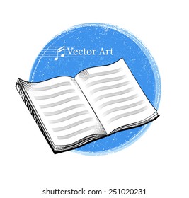 Music sheet notebook with grunge abstract background. Vector illustration.