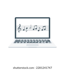 Music Sheet, Music Notes, Laptop Isolated Vector Illustration