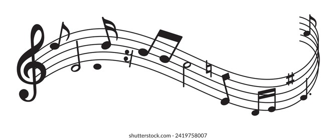 Music sheet with music notes symbols, flat design vector illustration