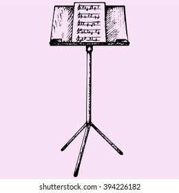 Music Sheets On Stand Doodle Style Sketch Illustration Hand Drawn Vector 