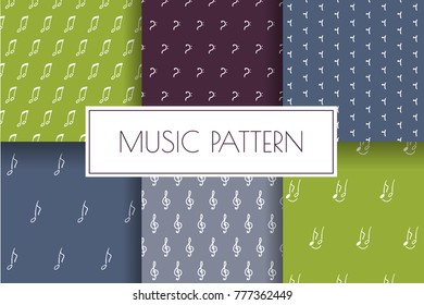 Music sheets and symbols patterns in set 