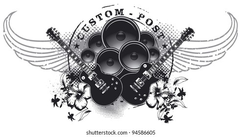 music shield with wings and speakers in stencil style