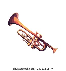 Music shiny brass trumpet, classical instrument icon isolated