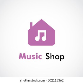 Music shop house abstract vector and logo design or template studio business icon of company identity symbol concept