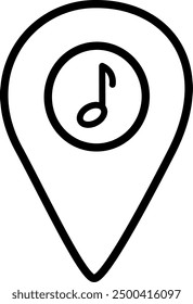 Music shop location pin icon. Musical note map pointer  icon. Replaceable vector design. 