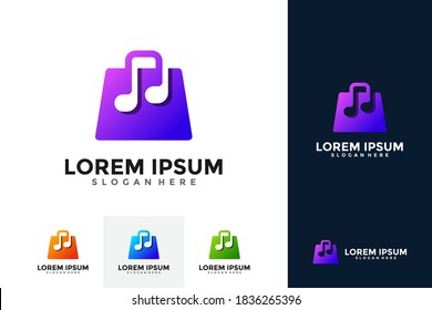 Music Shop Logo Template Design. Music store logo. Music and bag icon vector combination.