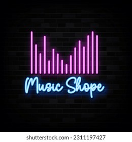 Music Shop Neon Signs Vector Design Template Neon Style - Shutterstock ID 2311197427
