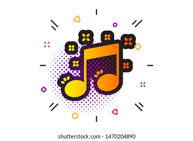 Music sign. Halftone circles pattern. Musical note icon. Classic flat musical note icon. Vector