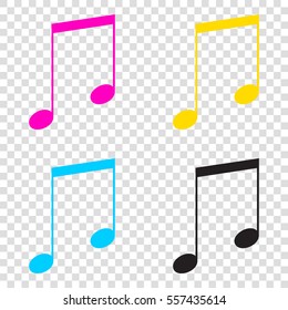 Music sign illustration. CMYK icons on transparent background. Cyan, magenta, yellow, key, black.