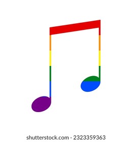 Music sign illustration. Rainbow gay LGBT rights colored Icon at white Background. Illustration.
