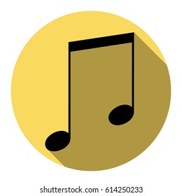 Music sign illustration. Vector. Flat black icon with flat shadow on royal yellow circle with white background. Isolated.