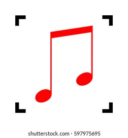 Music sign illustration. Vector. Red icon inside black focus corners on white background. Isolated.