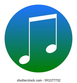 Music sign illustration. Vector. White icon in bluish circle on white background. Isolated.