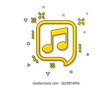 Music sign. Musical note in speech bubble icon. Yellow circles pattern. Classic musical note icon. Geometric elements. Vector