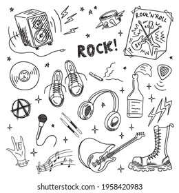 Music Sign Thin Line Icon Set Include of Mic, Headphone and Bass Guitar. Vector illustration of Icons