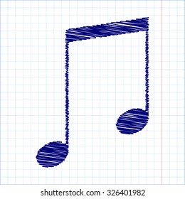 Music sign vector with pen and school paper effect 