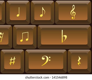 Music signs and notes on a PC keyboard - illustration
