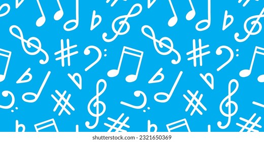 Music signs seamless pattern, accidental, note symbols background. Hand drawn doodle style vector graphics