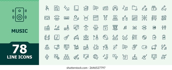 Music simple icon set. Minimal thin line web icons set. Includes symbols for sound, musical, dj, song, melody. Editable vector. Pixel perfect. Musical icon set.