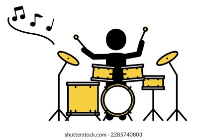 Music, simple pictogram of a drummer in a band, Vector Illustration