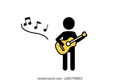 Music, simple pictogram of a guitarist in a band, Vector Illustration