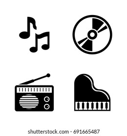 Music. Simple Related Vector Icons Set for Video, Mobile Apps, Web Sites, Print Projects and Your Design. Black Flat Illustration on White Background.