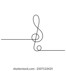 Musik einzeilige Kunst, durchgehende einzeilige Zeichnung von isolierten Konturen, Vektorkunst
