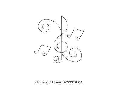 Música arte de uma única linha desenho contínuo de uma linha do ícone do vetor de contorno isolado
