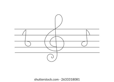 Music single line art continuous one line drawing of Isolated outline vector icon
