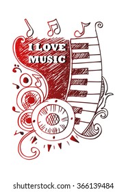 Music Sketches with text "i love music" . Vector illustration.