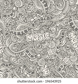 Music Sketchy Doodles. Hand-Drawn Vector Illustration. Seamless pattern