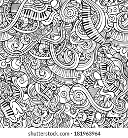 Music Sketchy Notebook Doodles. Hand-Drawn Vector Illustration. Seamless pattern