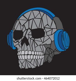 music skull headphones typography, t-shirt graphics, vectors, illustration

