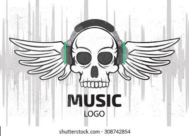 Music skull logo with wings. Record Studio logo