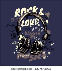 music slogan with headphone illustration