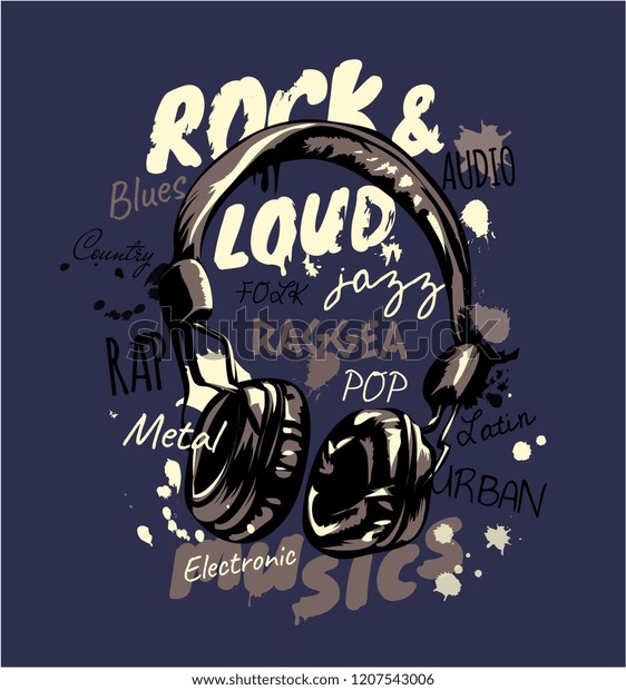 Music Slogan Headphone Illustration Stock Vector Royalty Free
