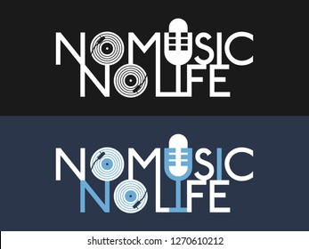 Music slogan for print. Music design set for tee. Vinyl record and microphone theme for t-shirt. Collection for flyer, poster, invitation. Dance party concept. Fashion graphics. Vector illustration.